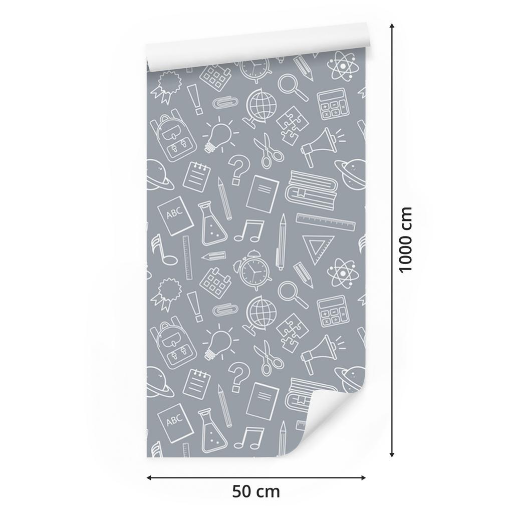 Wallpaper School Supplies Gray for Living Room and Bedroom 50x1000