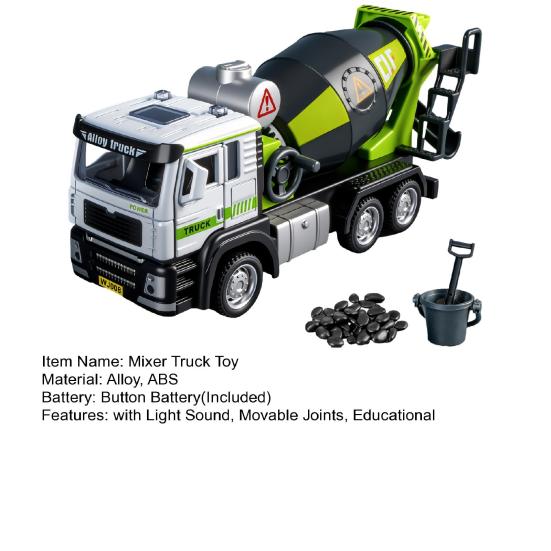 Kids Mixer Truck Toy with Light Sound Opening Door Movable Joints Engineering Vehicle Model Toddlers Educational Inertia Drive Construction Truck Toy