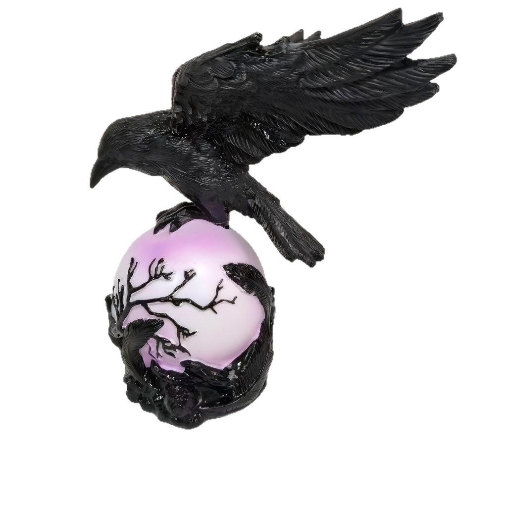 New Resin Sculpture of A Crow As A Decorative Item for Home Tabletop, A Halloween Gift, A Night Light for The Crow's Night.