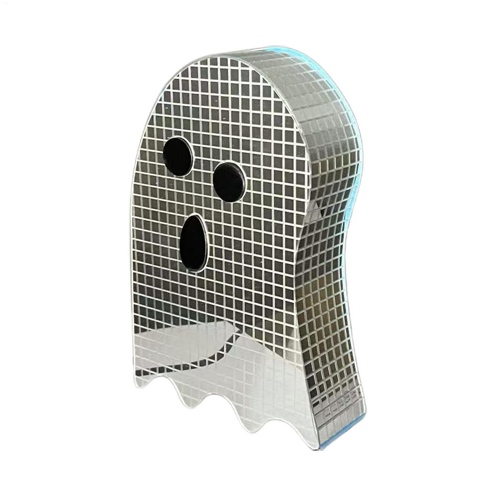 Glitter Disco Ghost Mirror Decor Sparkling Halloween Tabletop Sign for Bedroom, Bookshelf, Party Spooky Reflective Decoration