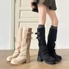 Nude High-heeled Boots Women's Autumn and Winter Boots 2025 New Popular Tall Removable Two-wear Short Boots Thin Boots