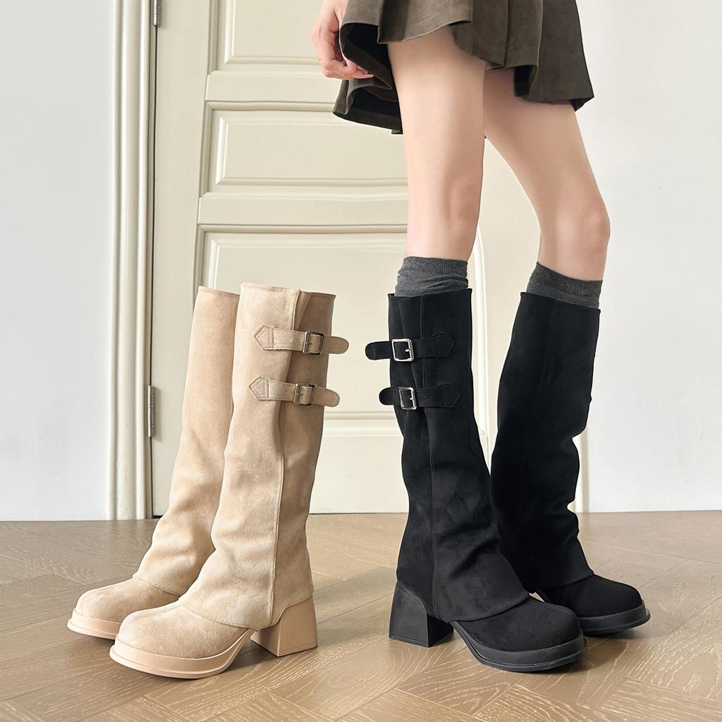 Nude High-heeled Boots Women's Autumn and Winter Boots 2025 New Popular Tall Removable Two-wear Short Boots Thin Boots