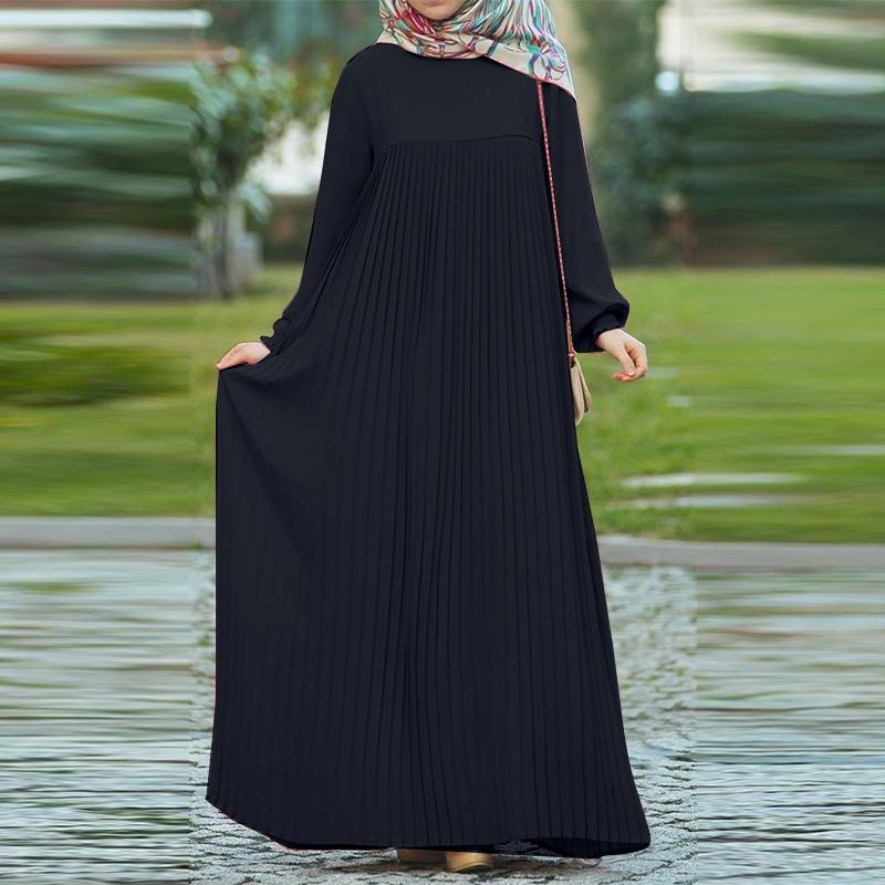 

ZANZEA Женское повседневное платье с круглым вырезом, однотонное, свободного кроя, с длинным рукавом 5XL тёмно-синий