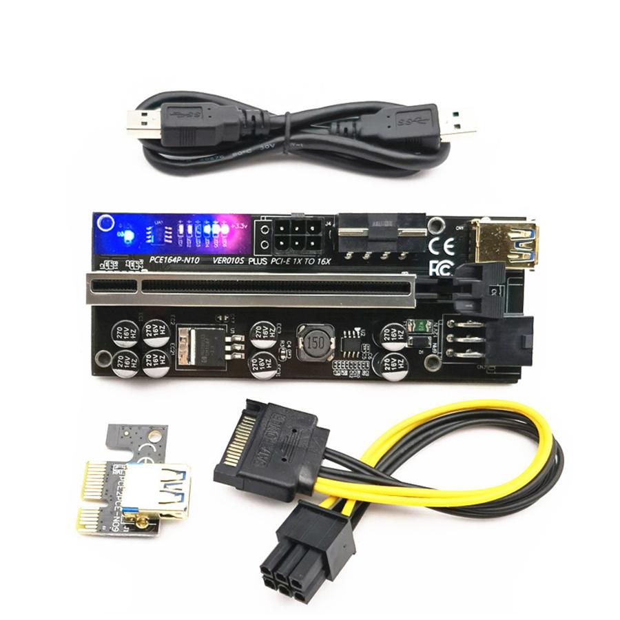 6 Pcs PCIE adapter board 60cm USB3.0 Cable Newest  010S Plus GPU Riser Card SATA