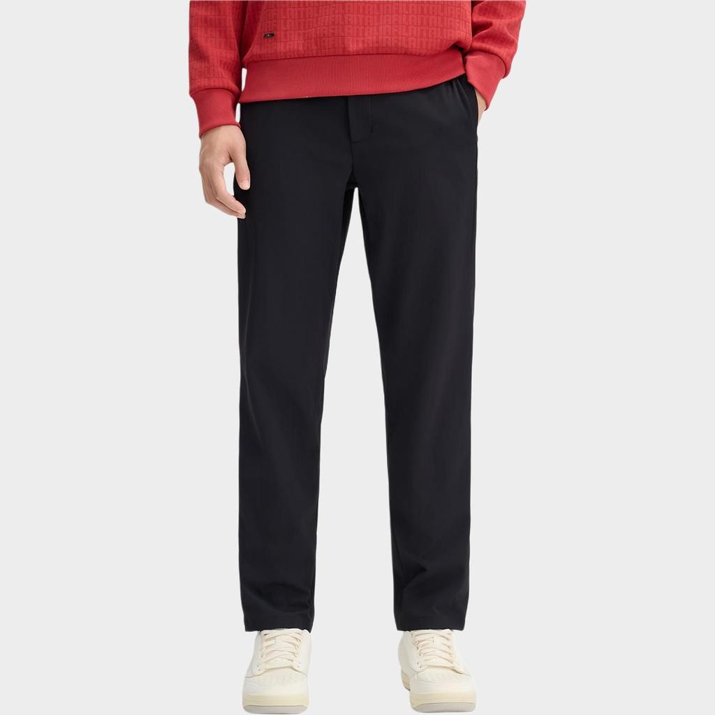 FILA BLUE Minimalist Style Fleece Lined Solid Color Thermal Skin Friendly Straight Fit Casual Pants Men's Jet Black F11M512801F-BK