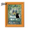 Vintage Frame Refrigerator Decor Oil Painting Cat Magnet Wooden Black Decorative Fridge Magnets Theme Retro Rectangle Magnetic Decoration Magnet