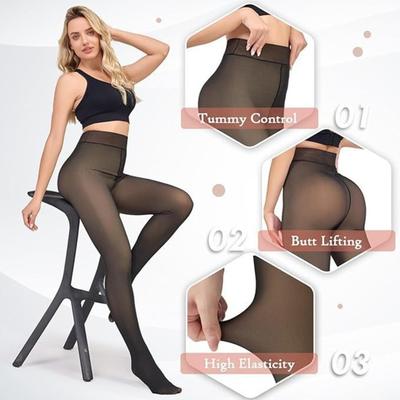 Damen Fleecegefütterte Strumpfhose Winter Durchsichtig Warme Leggings Falsch Durchscheinend Thermisch Dicke Strumpfhose