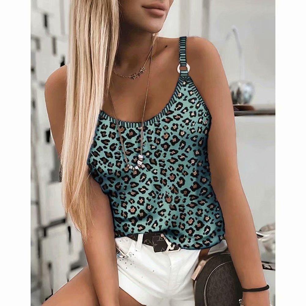 Leopard Camouflage Print Tops Sexy Elastic Sling Vest Women Sleeveless T-shirt Girl Party Club Halter