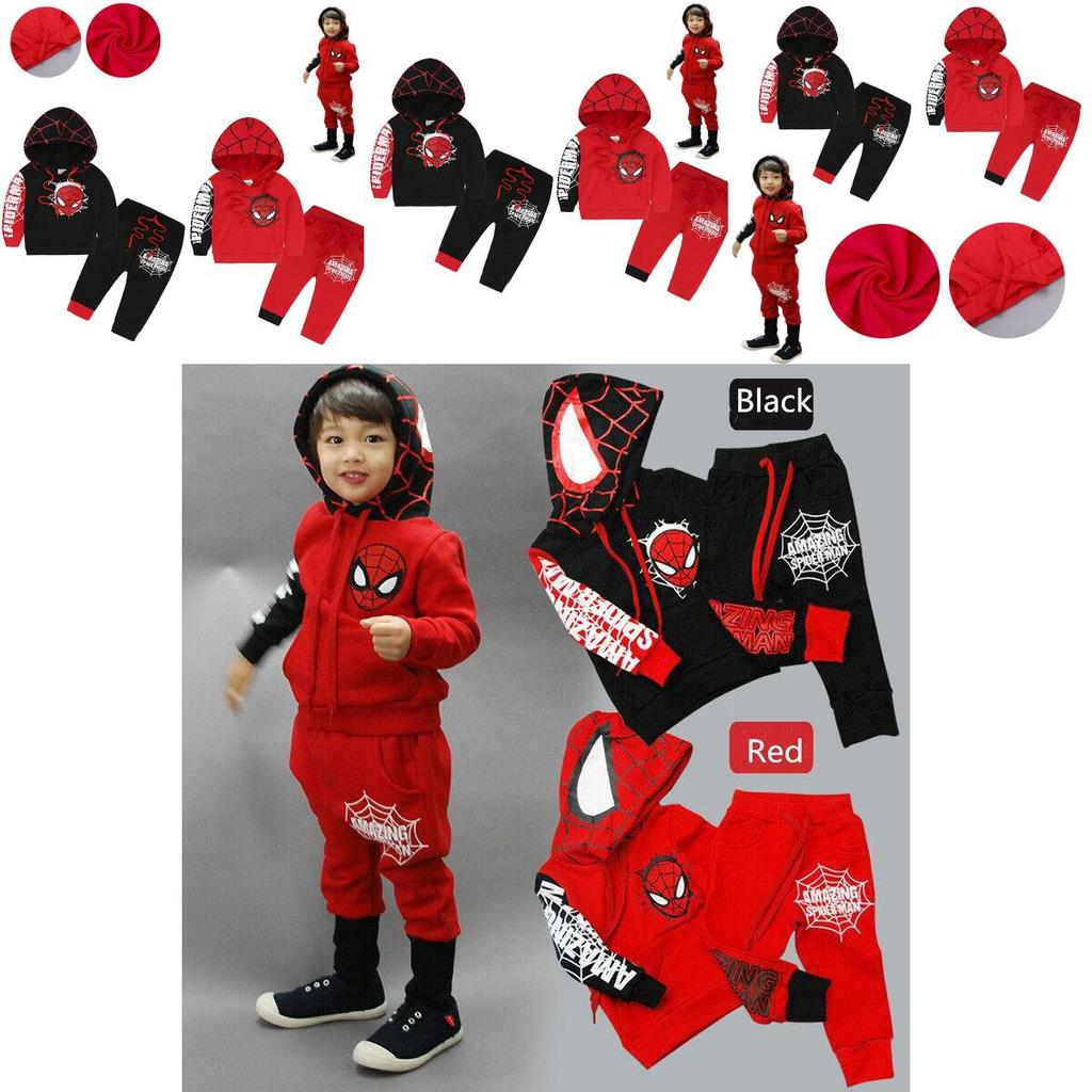 Stylish Kids Spiderman Long Sleeve Tracksuit Hooded Clothes Outfits