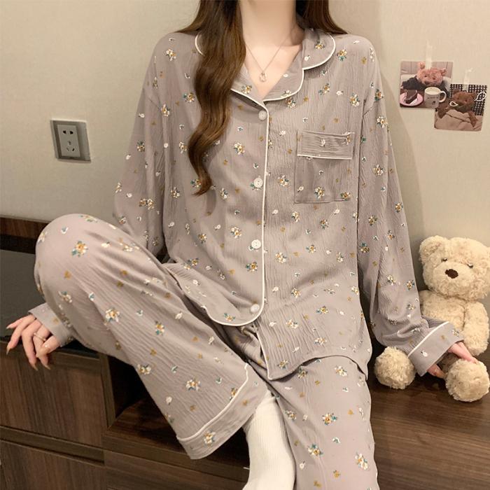 2025 primavera autunno pigiama da donna set stampa floreale pigiama per donna manica lunga pigiameria tempo libero pigiameria casa