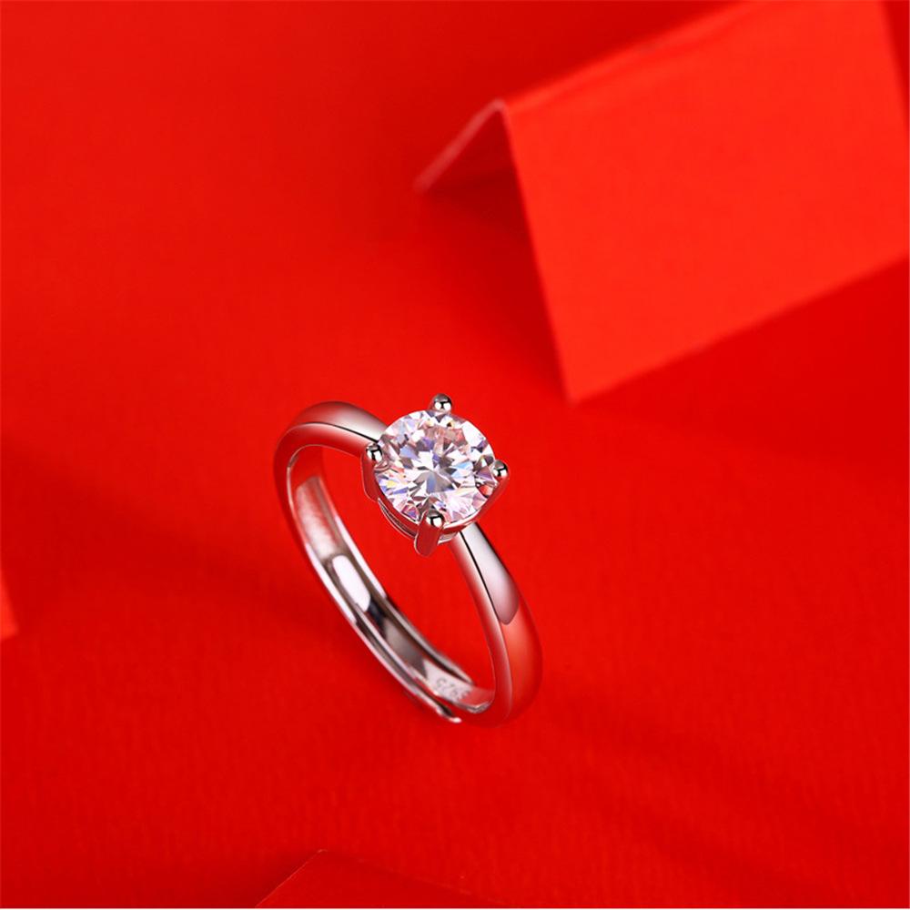 1 Carat Ring S925 Silver Moissanite Ring Live Straight Arm Simple Four-Claw Ring Holder Jewelry Ring
