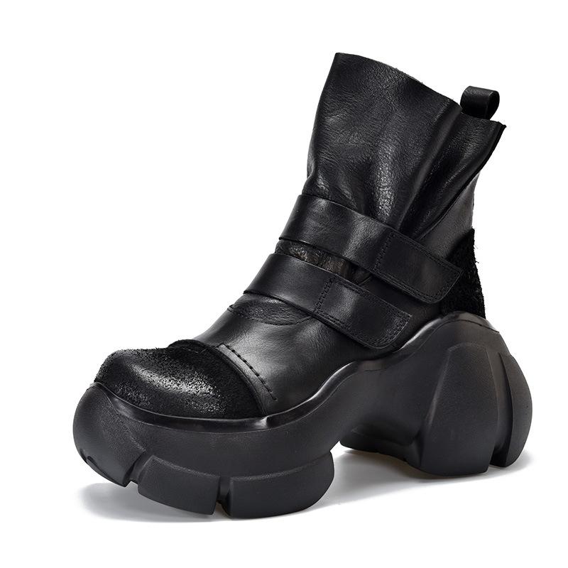 Fashion GKTINOO Retro Thick Soled Short Boots 2024 Autumn Winter New Genuine Leather Round Toe Solid Color Versatile Platform Shoes