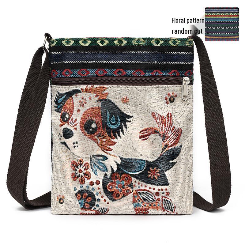 Damen Canvas Umhängetasche - Niedlicher chinesischer Stil, ethnisches Miao-Design, vielseitige gewebte Stoff Schulter- & Handytasche