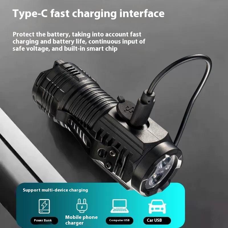 1 Set Plastic Three Eyed Mini Super Powerful Flashlights Rechargeable Torch Light Tactical Flashlights High Power Led Flashlight