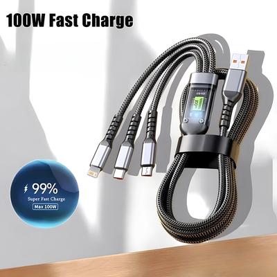 3 In 1 100w Transparent Fast Charging Cable Type C Usb Micro For Iphone Samsung Huawei Xiaomi Pilot Lamp Charger Usb C