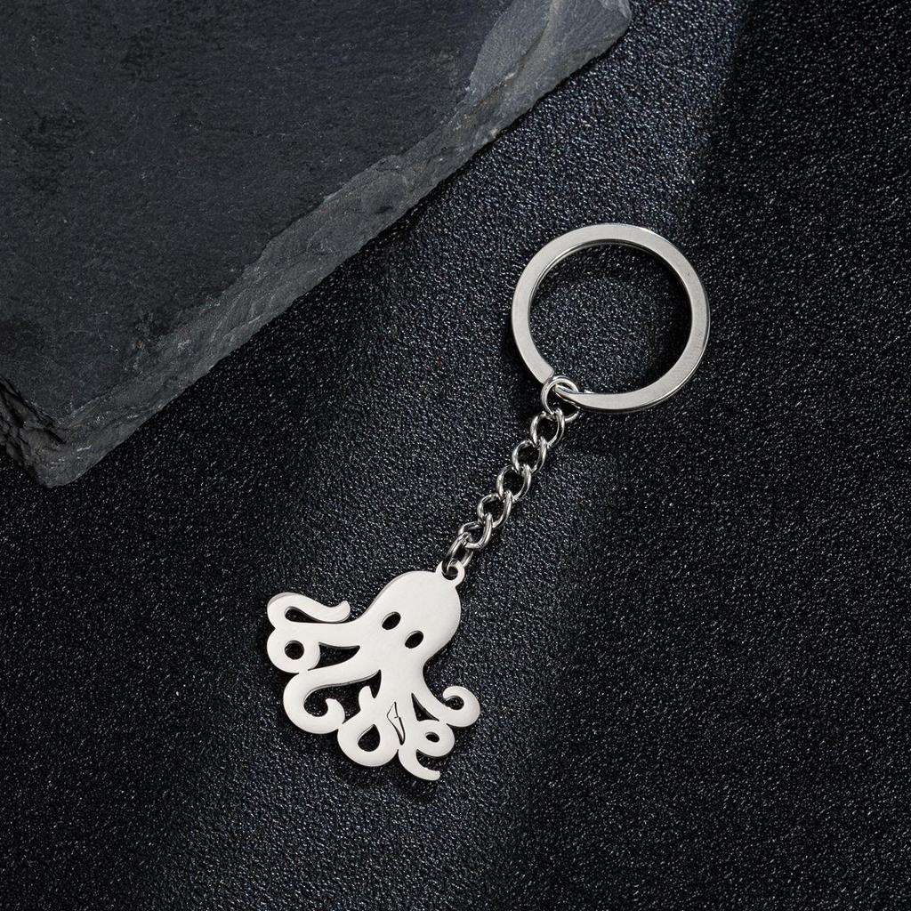Octopus Pendant Keychain - Marine Animal Stainless Steel Keyring