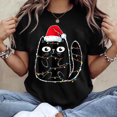 Christmas Kitten Graphic Tshirt Unisexs Women Fashion Vintage Tshirts Casual Tee Streetwear Trendy Womens Clothing Yk Tops