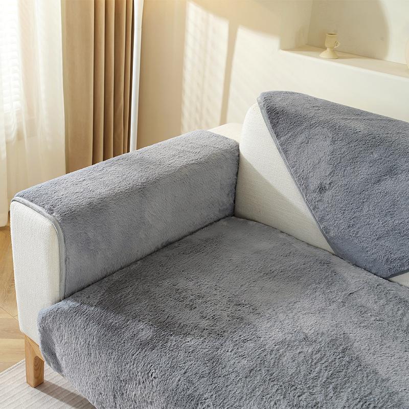 Cuscino per divano in peluche tipo coniglio invernale, cuscino antiscivolo, semplice, spesso, caldo, telo per divano