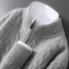 Herren Pullover 100% Reine Schurwolle mit halbem Reißverschluss und Zopfmuster - Pullover mit halbhohem Kragen