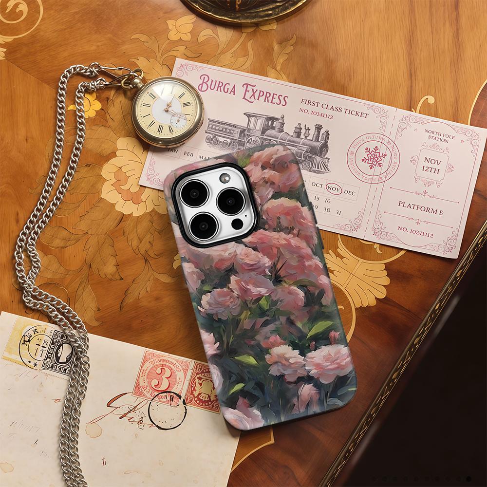 Oil Painting Rose Garden Phone Case for IPhone 17AIR 16E 16 15 14 13 12 11 17 Pro Max Plus Double-layer Back Cover