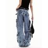 American retro heavy industry washed and old tooling jeans men's and women's multi-pocket design sense niche loose wide-leg pants