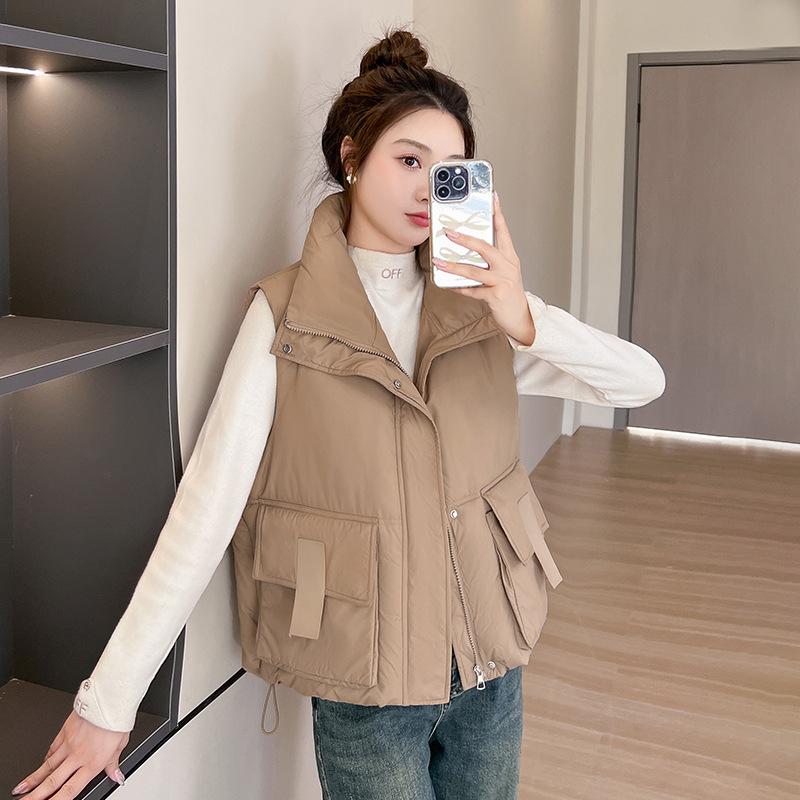 Down cotton short standup collar women's vest 2024 winter new Xiaoxiangfeng vest loose fashion outer vest