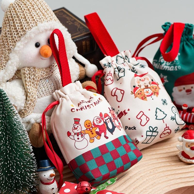 1Pc Cartoon Christmas Drawstring Apple Gift Bag Candy Cookie Packaging Bag Creativity Canvas Bag Christmas Party Decoration Kids