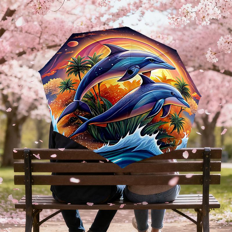 1PC Dolphins Ocean Automatic Open/Close Umbrella with Windproof, 8-Rib Sturdy Canopy, Durable Ribs, Fashionable Design1274A