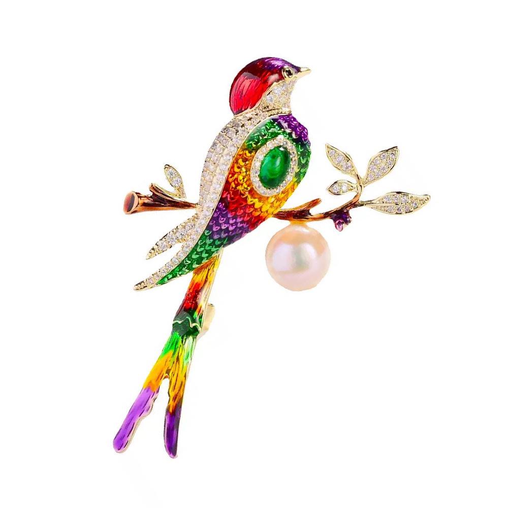 Bo Xin Yun Luxury Magpie Brooch with Freshwater Pearl Lapel Pin