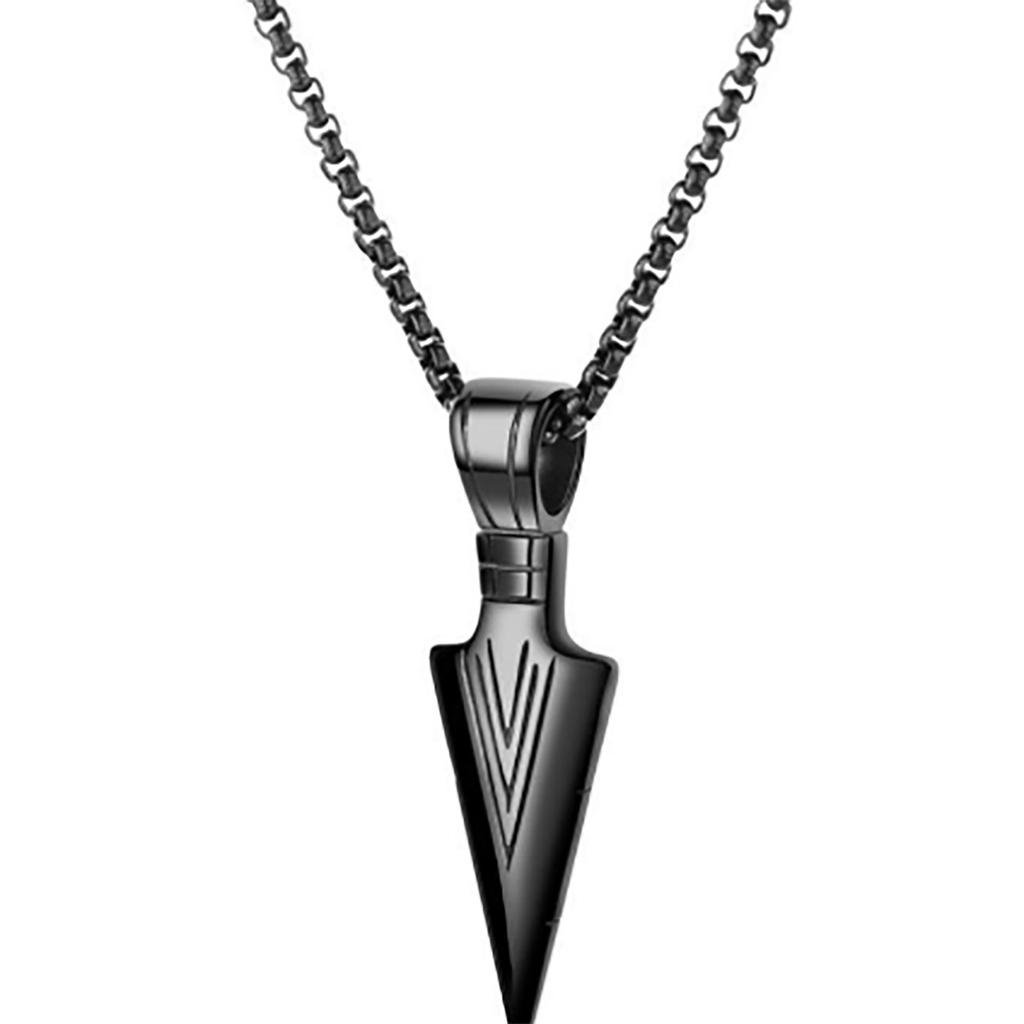 Men Arrowhead Necklace Stainless Steel Vintage Fashionable Polished Finish Unique Pendant Necklace Black