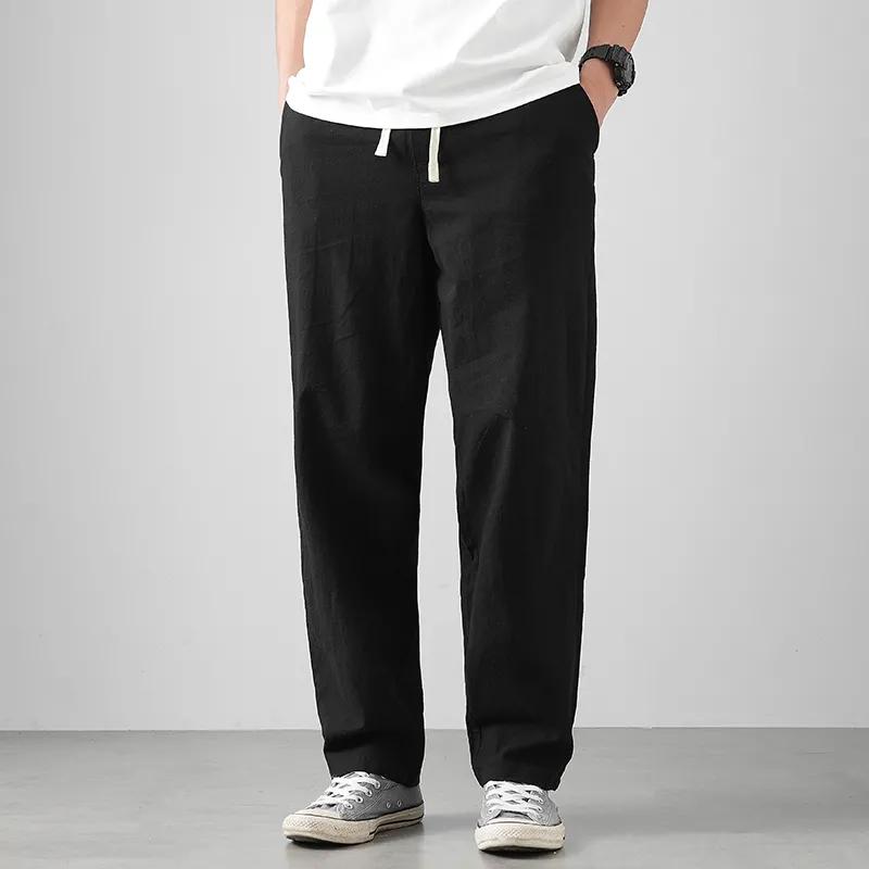 Breathable Pants Men Fashion Thin Ankle-Length Pants Elastic Waist Straight Leg Men's Clothing