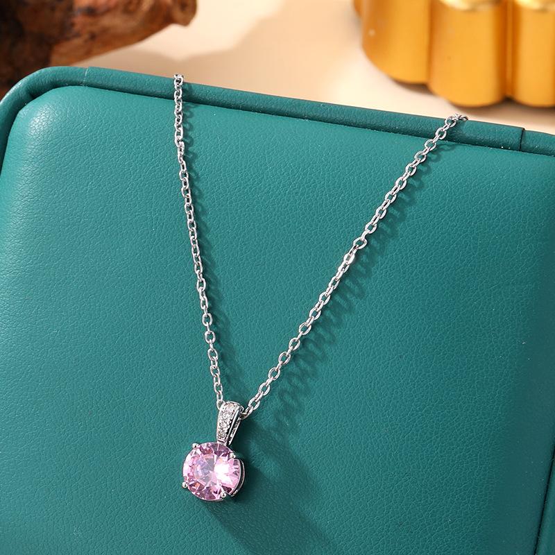 [Micro-Set Pink Zircon Titanium Steel Necklace Sweet Light Luxury Fashion Choker Jewelry]