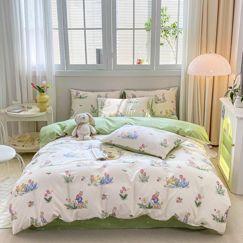 

Комплект постельного белья из четырех предметов из чистого хлопка, небольшая простыня в свежем стиле из чистого хлопка, пододеяльник из трех частей с цветочным принтом, пододеяльник для студенческого общежития 1.2m three-piece set