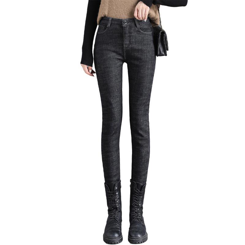 Damen Schwarze Fleecegefütterte High Waist Skinny Jeans - Extra Lang, Slim Fit, Elastisch, Frühling/Herbst 2023