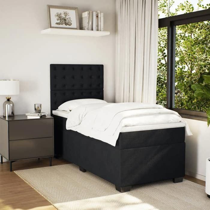 Maison Exclusive - Sommier à lattes de lit avec matelas Noir 90x190 cm Velours