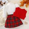 Children Girl Set Splicing Checkered Skirt Mini Bag Set Suitable Girls Autumn College Style Set
