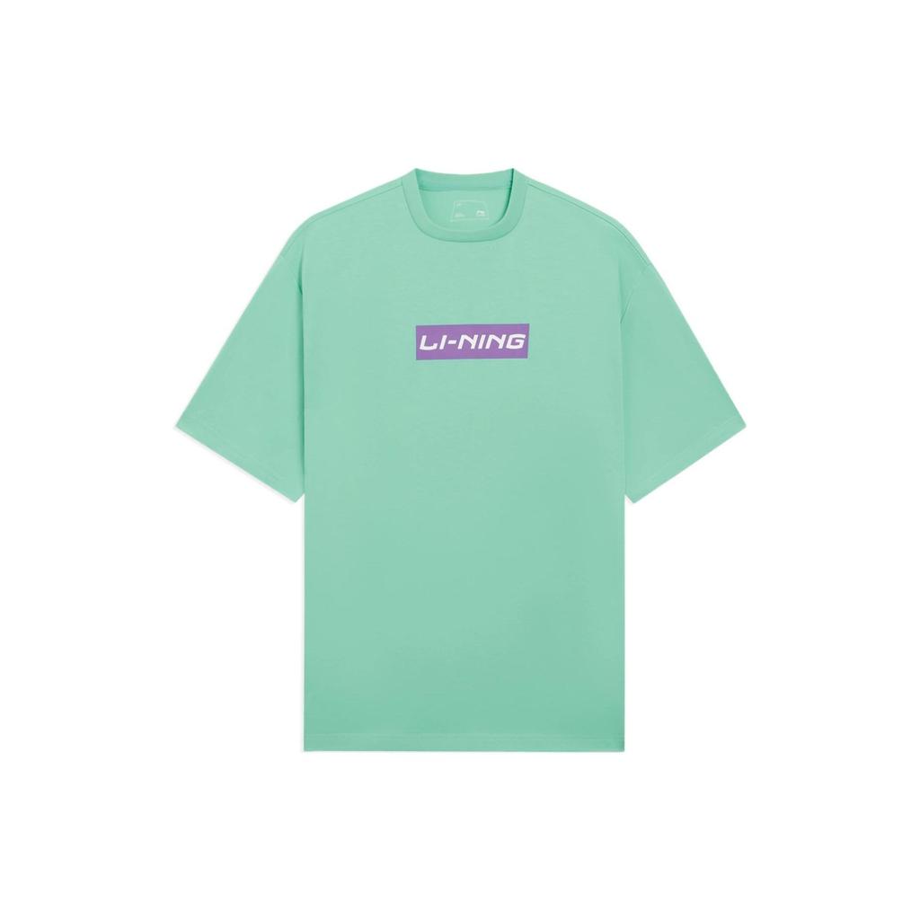 Li-Ning Sport Fashion Series Letter Logo Printed Round Neck Short Sleeve T-Shirt Unisex Tops Light-Jade-Green AHSSC17-5