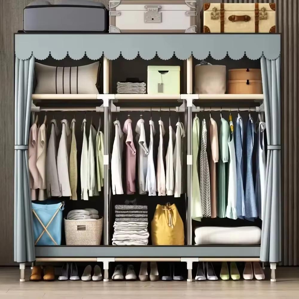 Simple Wardrobe Assembled Steel Multilayer Save Space Household Storage Rack Detachable High-capacity Dustproof Home Furniture