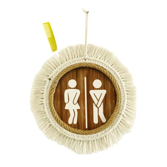 Cotton Thread Wooden Bathroom Sign Rustic Restroom Door Men Women Hanging Sign Restaurant Office