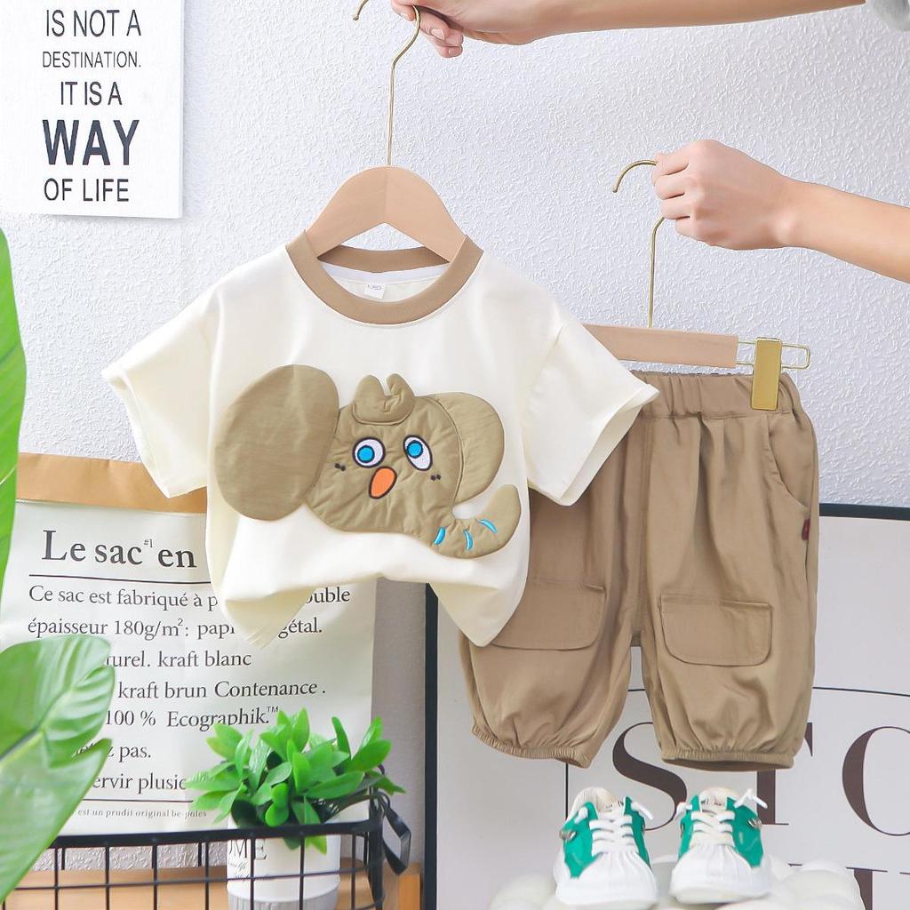 Summer Cartoon T-Shirt & Shorts Set for Infants and Toddlers - Boys' Cute Round Neck Outfit