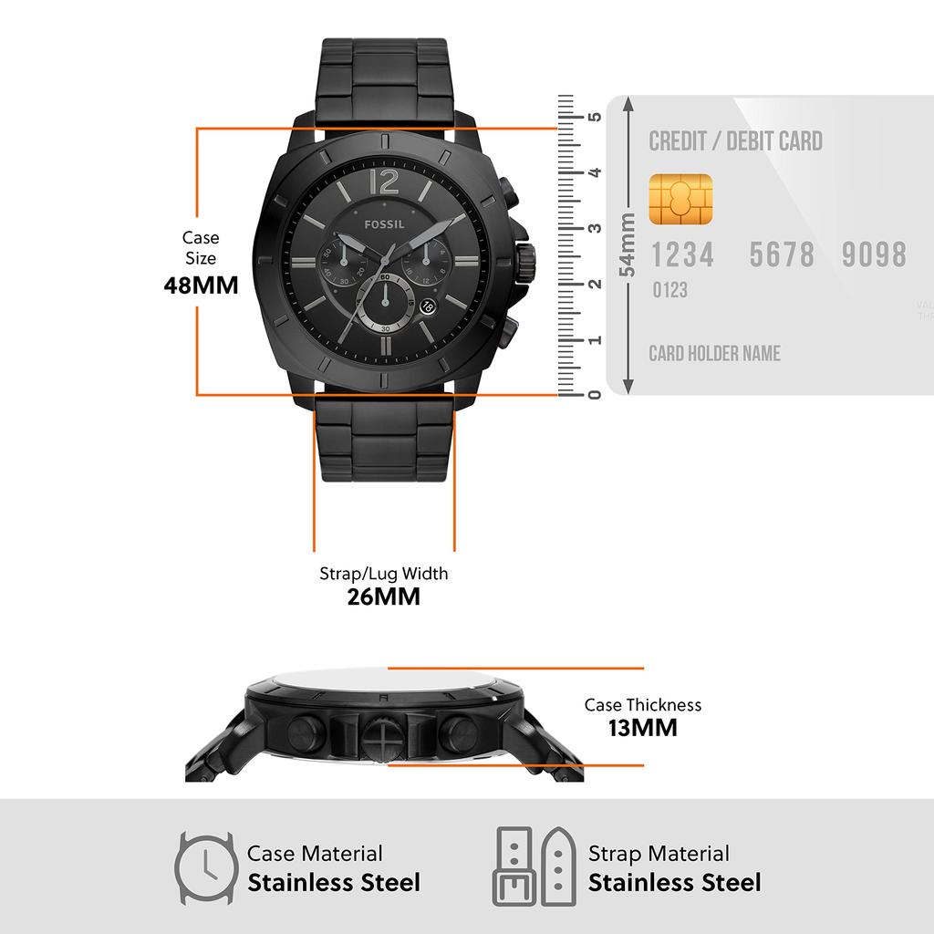 PRIVATEER Black Stainless Steel Chronograph Watch