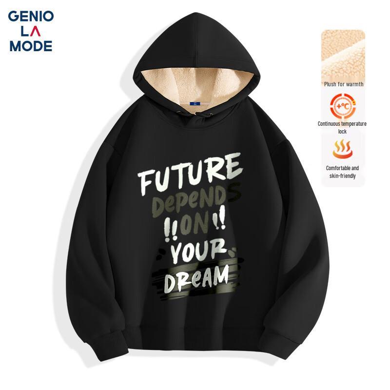 GENIOLAMODE Men's Winter Lambswool Lined Hooded Sweatshirt