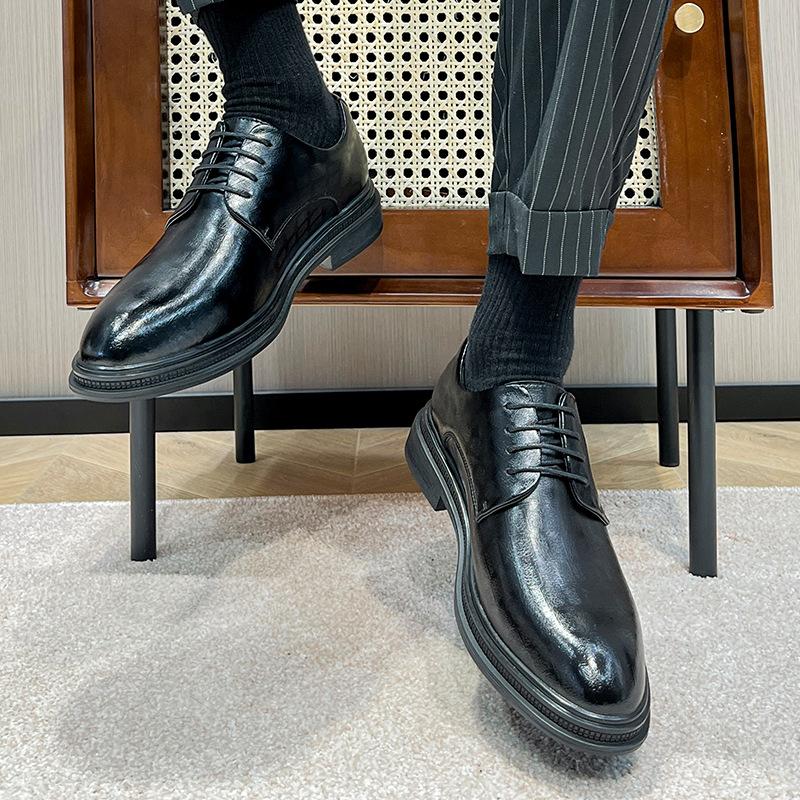 Spring and Autumn Men's Leather Shoes Wedding Groom Shoes British Suit Shoes Business Black Small Leather Shoes 19933-P