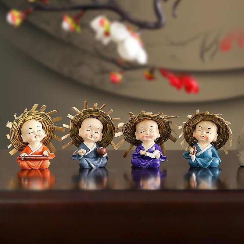 4Pcs/set New Chinese Zen Four No Small Monk Home Ornaments Small Novice Doll Office Desktop Knickknacks