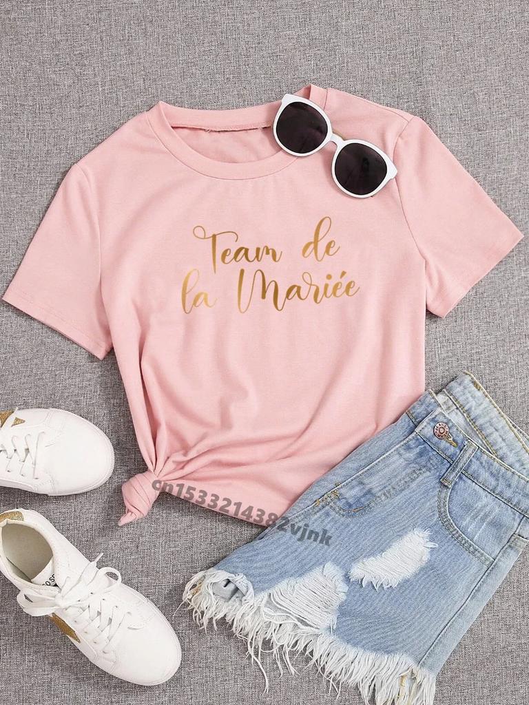 Casual Ladies Basic Ocollar White Short Sleeved Shirt Girl Future Mariee Love Bachelorette Wedding Party Women Shirt Aesthetic
