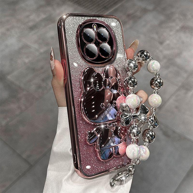 

Милый чехол-подставка для макияжного зеркала в виде кролика для Magic 7 Lite 6 5 Pro Magic7 Pro Honor X9A/B X9C X7A/B C Роскошный защитный чехол-браслет For Honor X9C розовый