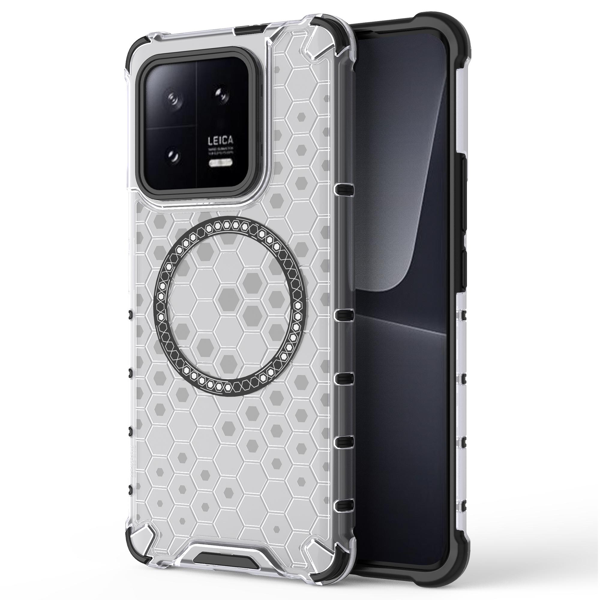 

For Xiaomi 13 Pro 5G Magnetic Case TPU+PC Phone Cover Honeycomb Heat Dissipation Transparent