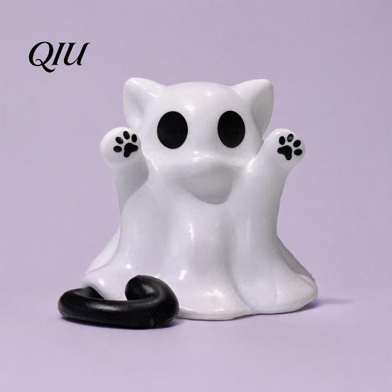 Integrierte Formung Katzenornament Geistfigur, 3D-gedrucktes dekoratives Ornament, Glatte Oberfläche Gruselige Skulptur Mini-Schreibtischdekoration Halloween