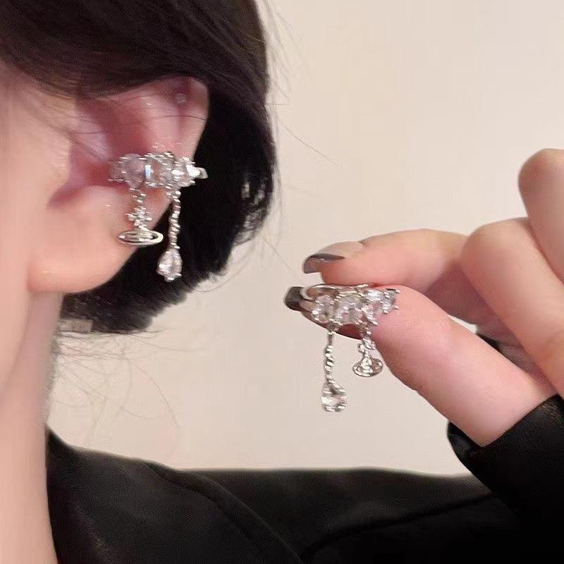 Серьги-клипсы с цирконами в форме слезы и сердца: Элегантные, Непрокалываемые, Универсальные Серьги для Женщин.