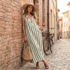 Mouweloze Gestreepte Maxi Jurk met Ruches V-hals Losse Pasvorm Lange Jurk voor Dames Casual Zomer Strandkleding Zomerjurk